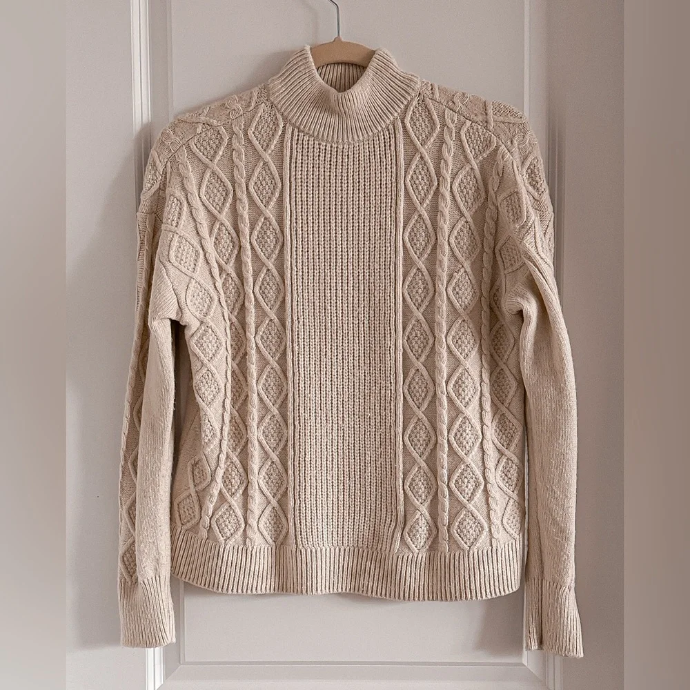 Express Brand Women’s Cream Cable Knit Turtleneck Sweater - Picture 1 of 6